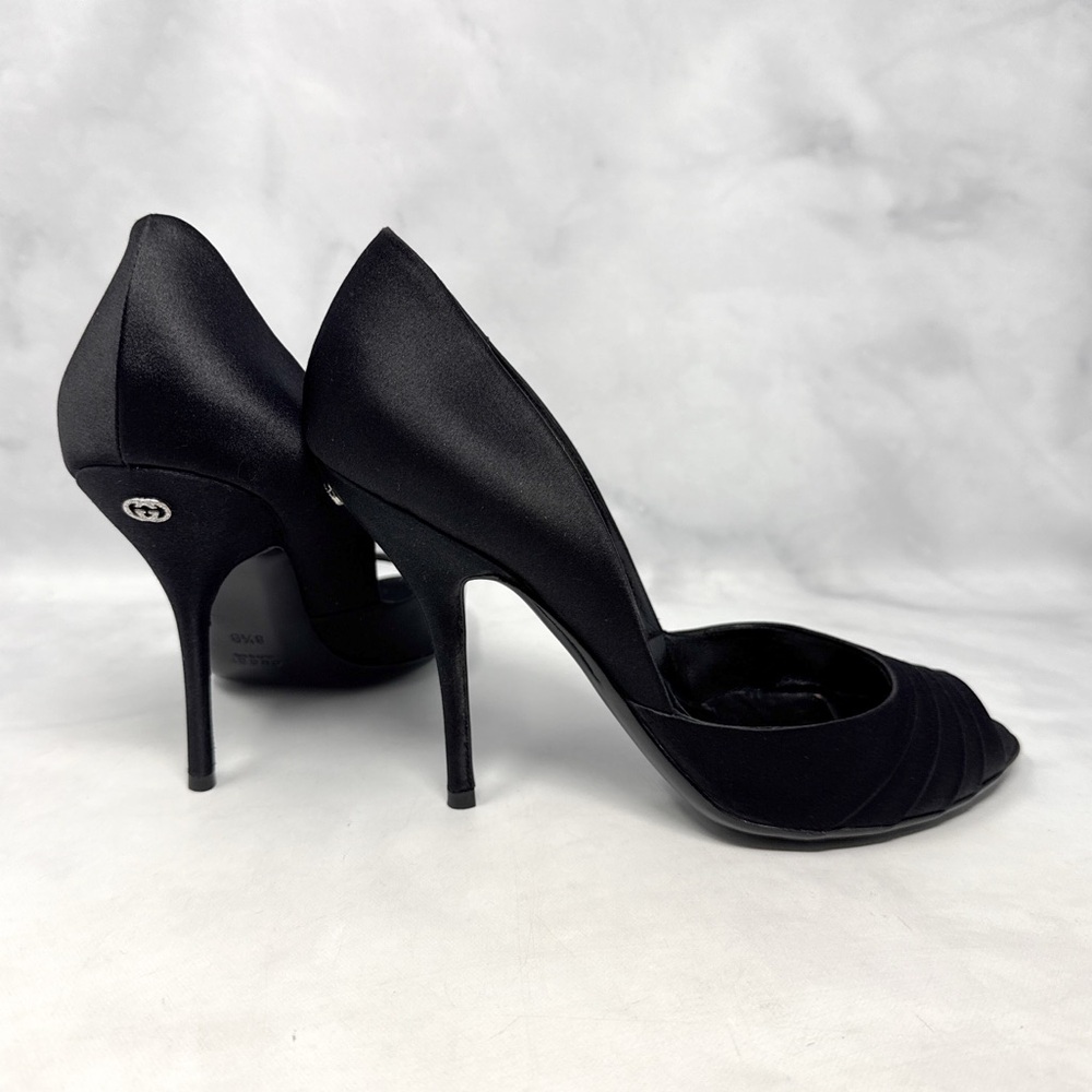 GUCCI Vintage Y2K Silk Satin GG Crystal Embellished Stiletto Heel Pumps Black - Picture 3 of 16